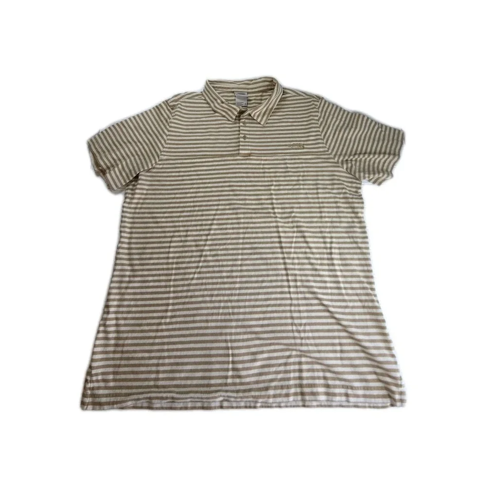 The North Face Polo Shirt Mens X-Large BROWN CREAM Striped Casual Short Sleeve